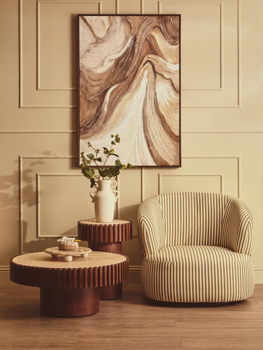 Babel Round Travertine and Mango Wood Side Table