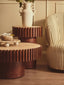 Babel Round Travertine and Mango Wood Side Table