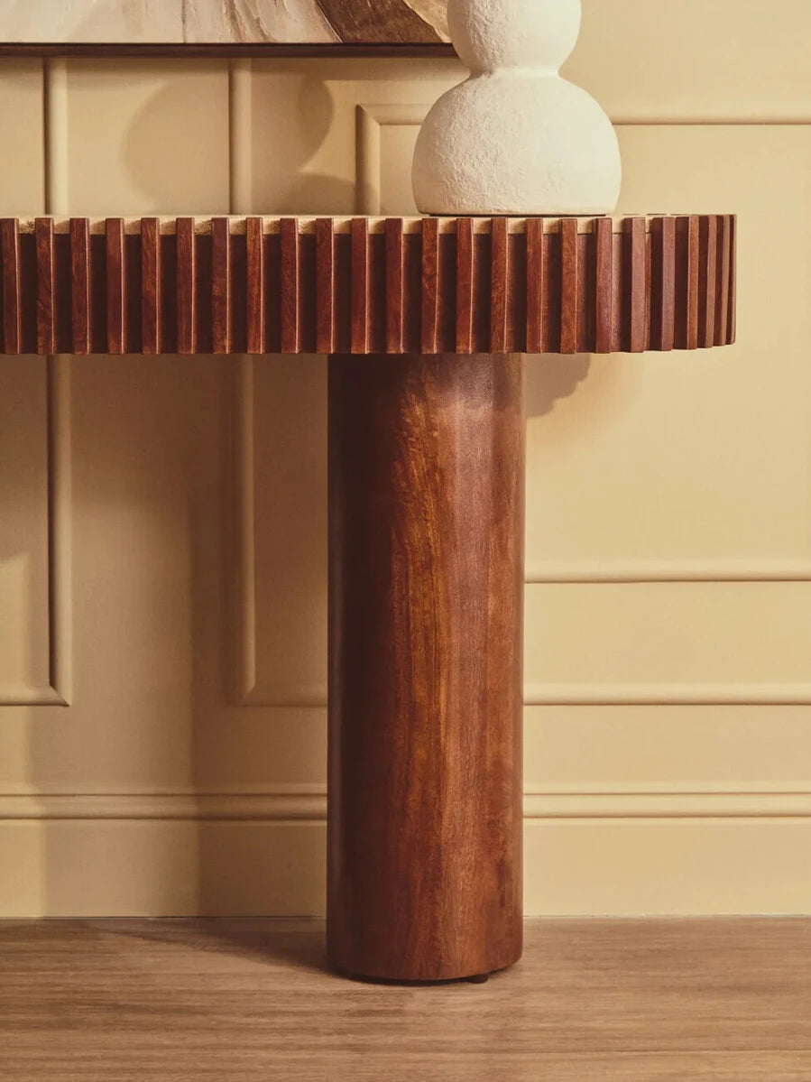 Babel Travertine and Mango Wood Curved Console Table