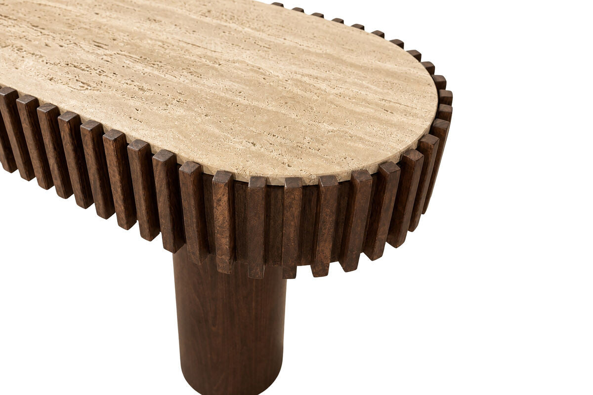 Babel Travertine and Mango Wood Curved Console Table