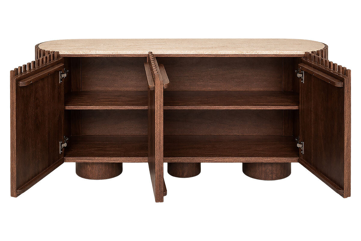 Babel Travertine and Mango Wood 2 Door Curved Sideboard