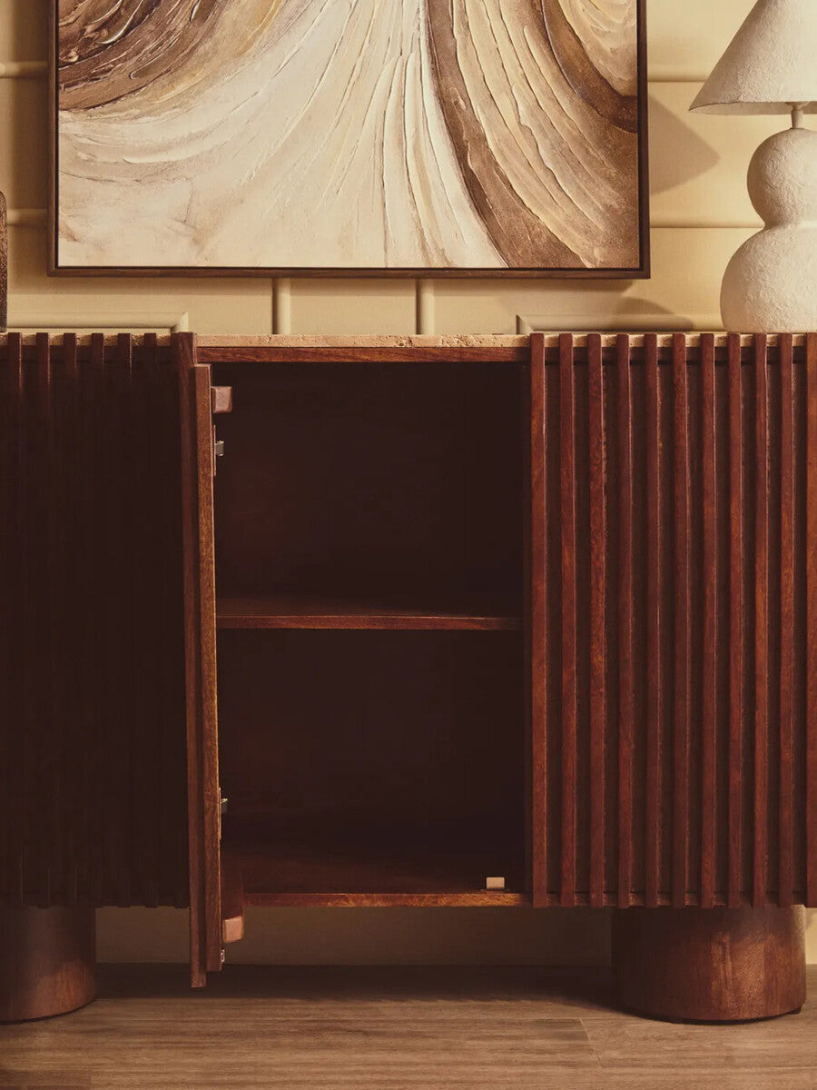 Babel Travertine and Mango Wood 2 Door Curved Sideboard
