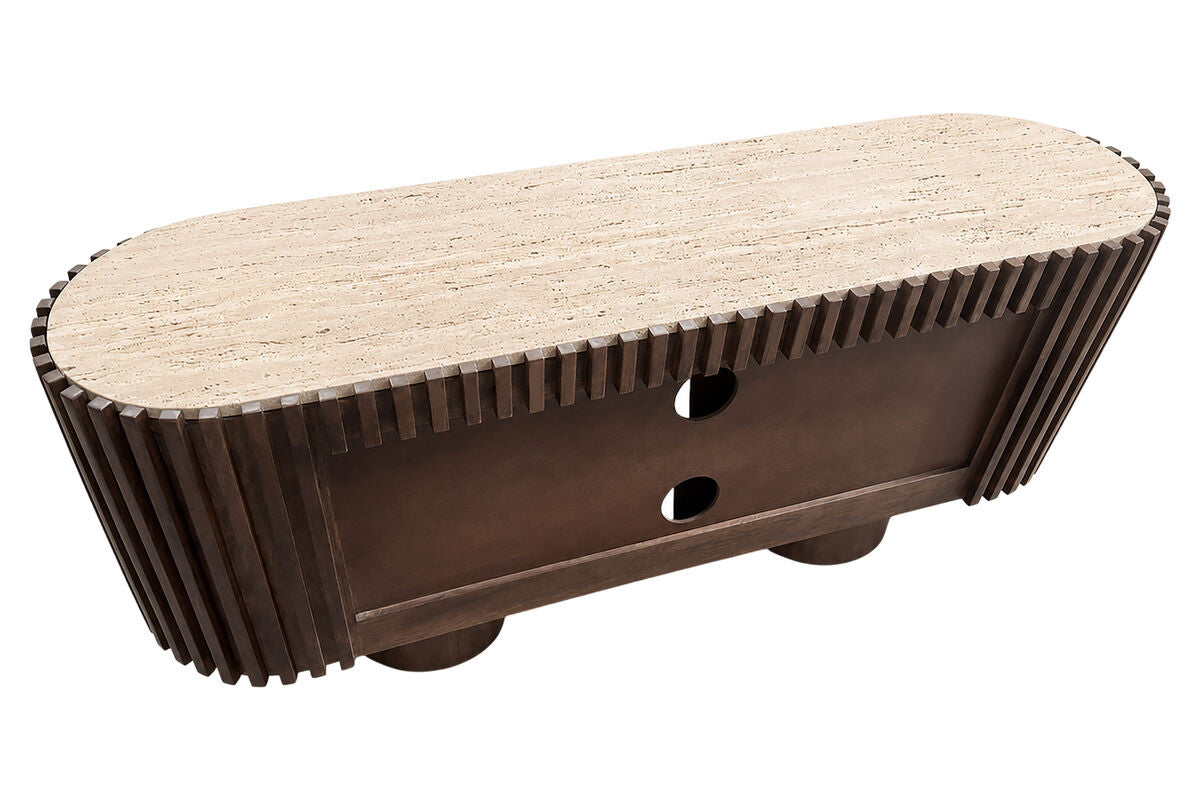 Babel Travertine and Mango Wood Curved Media Unit