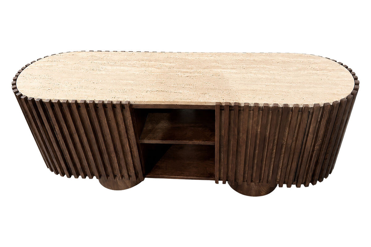 Babel Travertine and Mango Wood Curved Media Unit