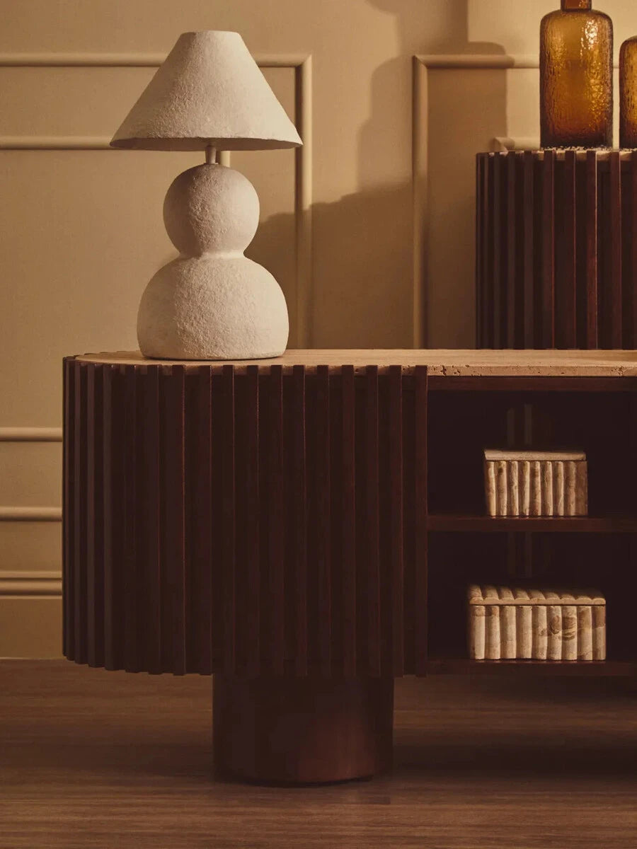 Babel Travertine and Mango Wood Curved Media Unit