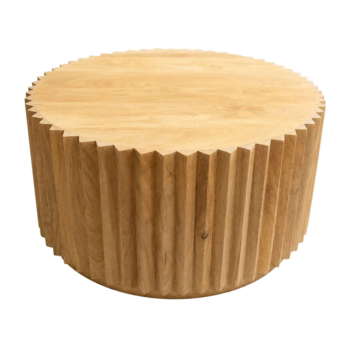 Barto Round Mango Wood Carved Ridged Coffee Table