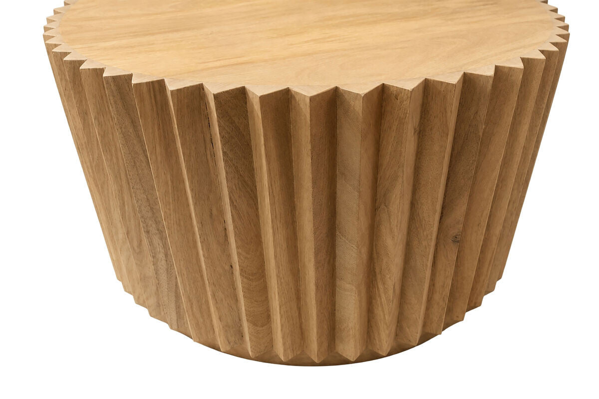 Barto Round Mango Wood Carved Ridged Coffee Table