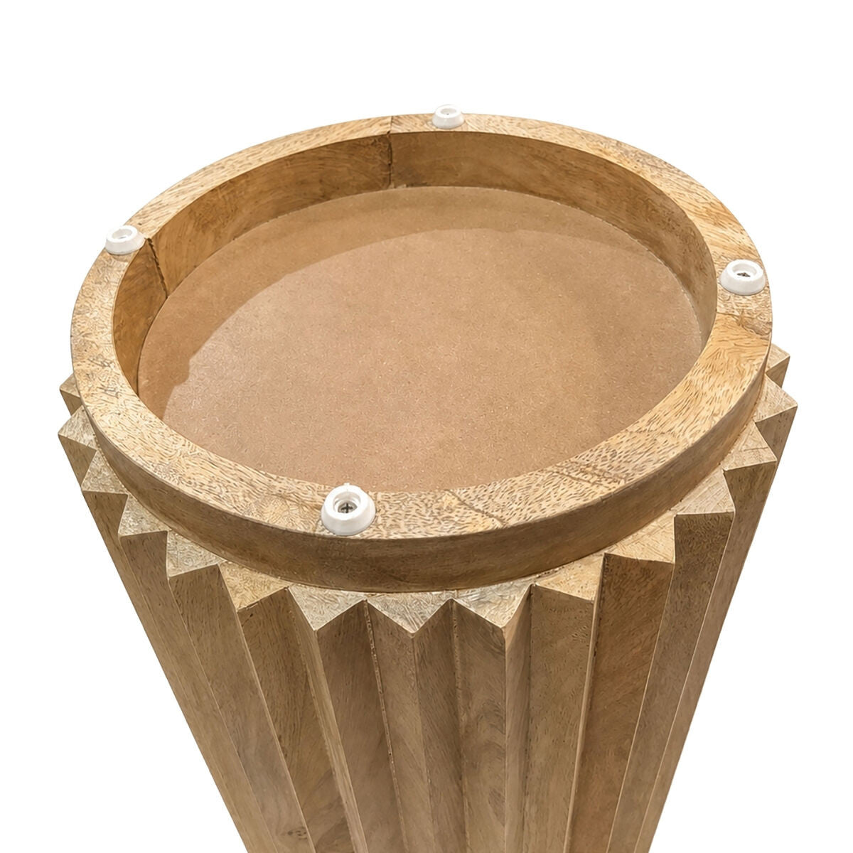 Barto Round Mango Wood Carved Ridged Side Table and Stool