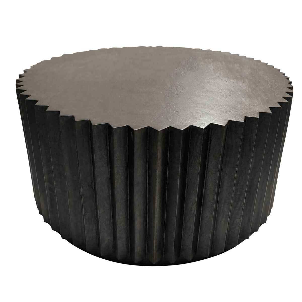 Barto Round Black Mango Wood Carved Ridge Coffee Table