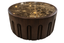 Barola Round Brown Marble and Dark Mango Wood Carved Coffee Table