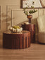 Barola Round Brown Marble and Dark Mango Wood Carved Coffee Table