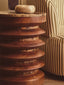 Barola Round Brown Marble and Mango Wood Carved Side Table