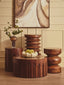 Barola Round Brown Marble and Mango Wood Carved Side Table