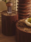Barola Round Brown Marble and Mango Wood Carved Side Table