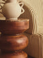 Barola Round Brown Marble and Mango Wood Carved Tiered Side Table
