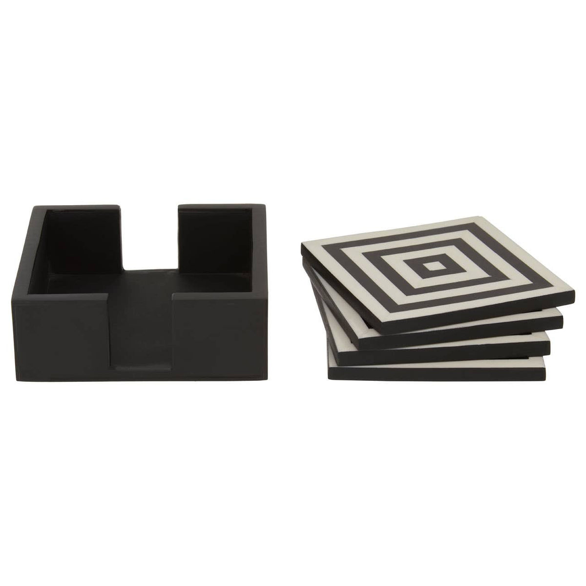 Donato Set of 4 Black and White Stripe Coasters with Holder