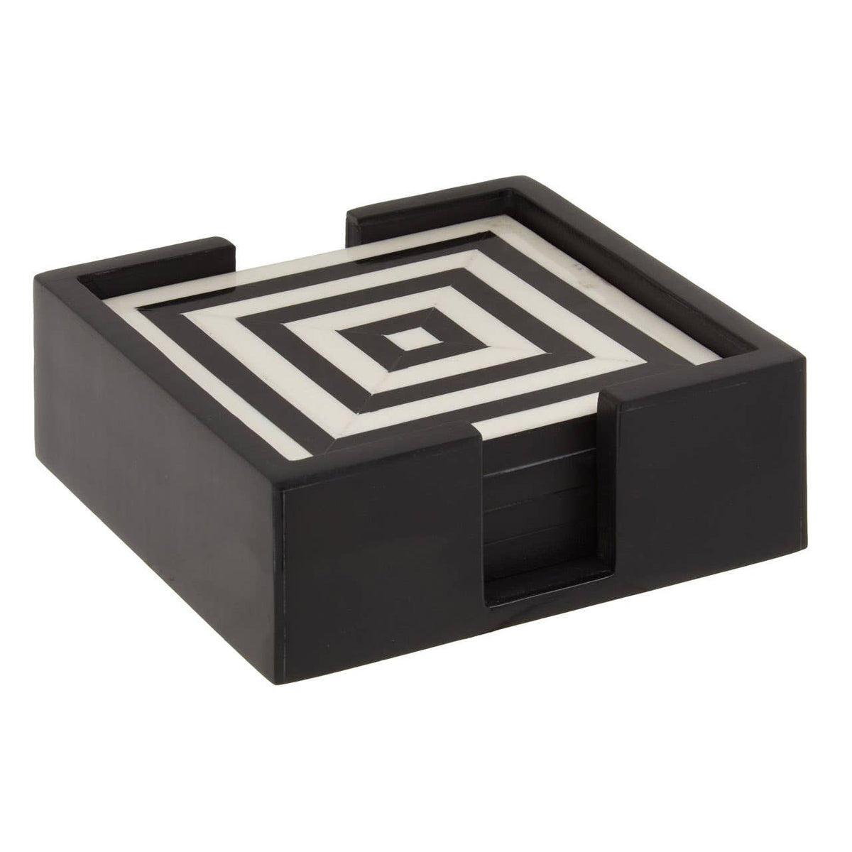 Donato Set of 4 Black and White Stripe Coasters with Holder