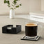 Donato Set of 4 Black and White Stripe Coasters with Holder