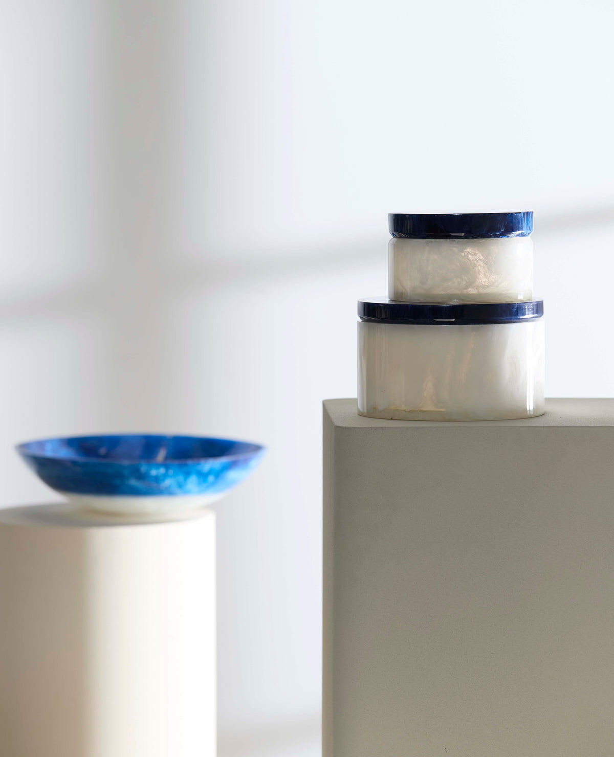 Deco box+lid 19x11,5 cm KELIMUTU white+blue