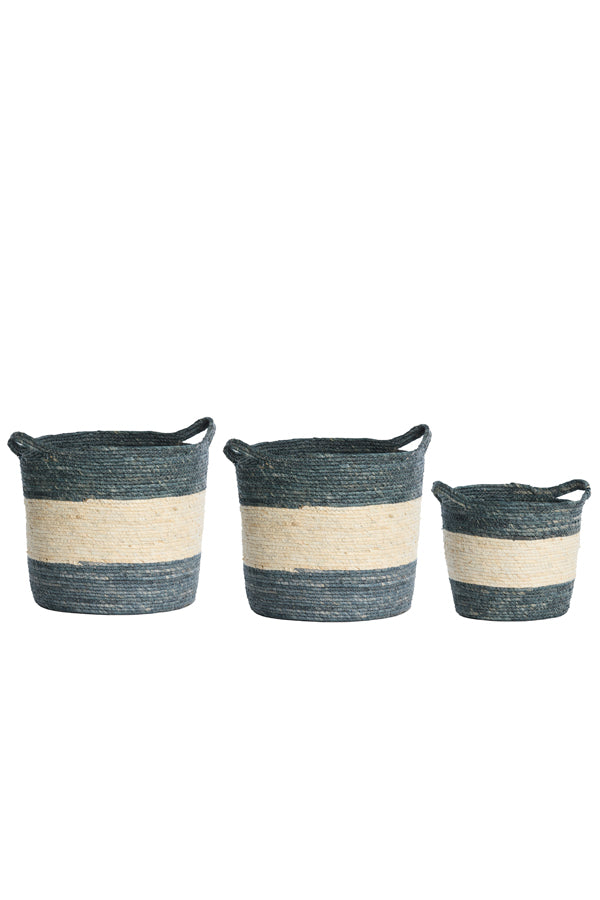 Basket S/3 30x30+35x35+40x40 cm KILKEE blue-crem