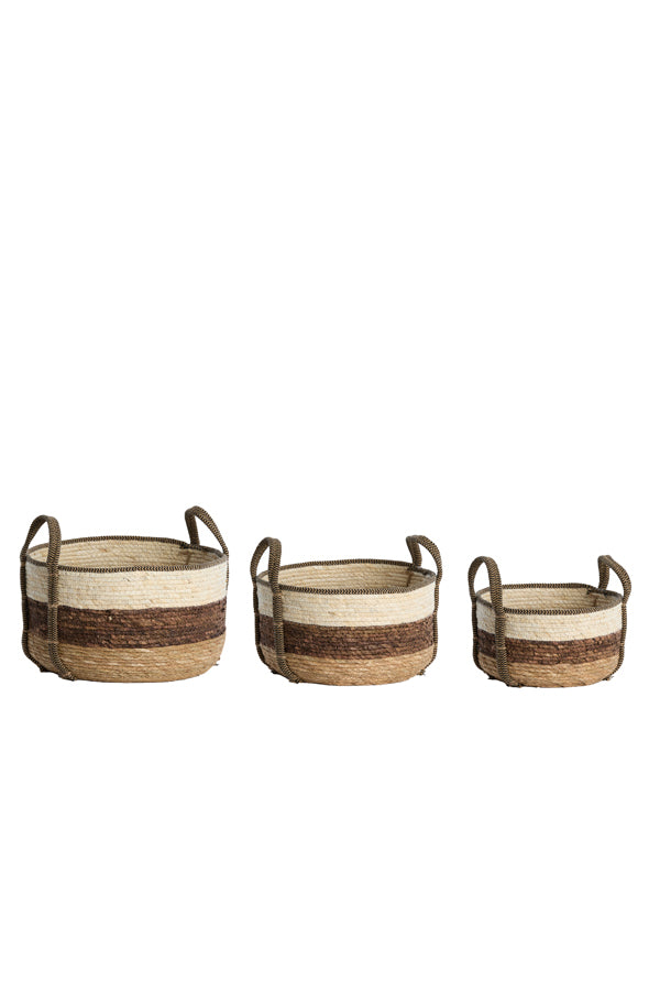 Basket S/3 max 33x23 cm KINSALE nat-dk brown-white