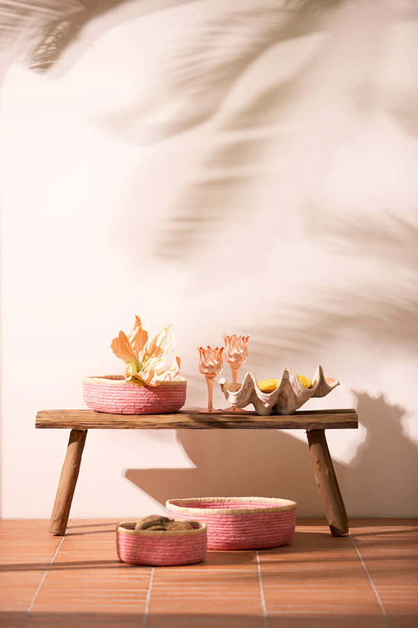 Basket S/3 max 39x13 cm PAITO pink+natural