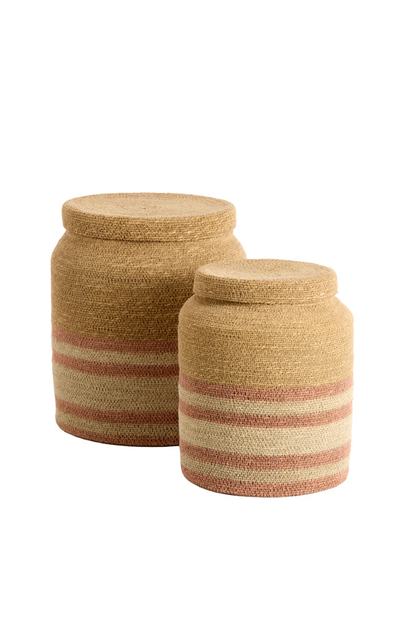 Basket S/2 25x32,5+33x37 cm BETANIA seagrass naturl+l pink