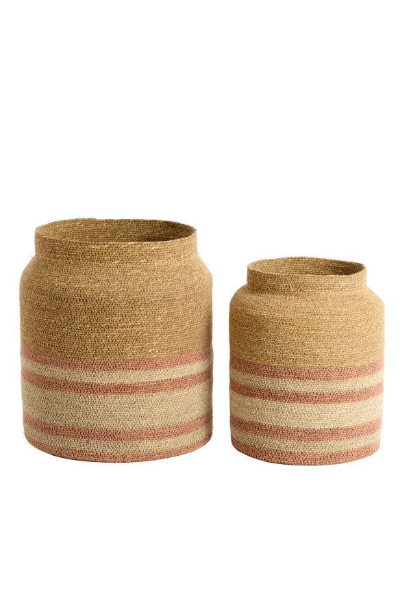 Basket S/2 25x32,5+33x37 cm BETANIA seagrass naturl+l pink