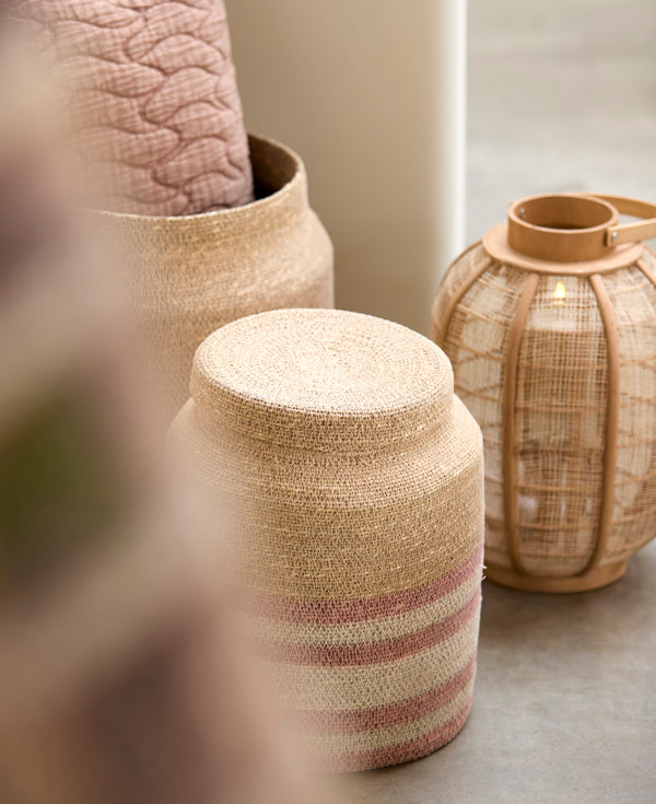 Basket S/2 25x32,5+33x37 cm BETANIA seagrass naturl+l pink