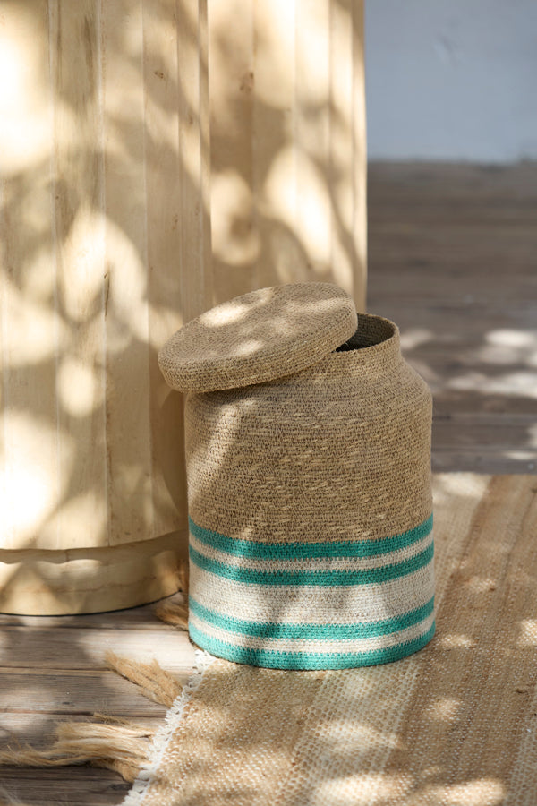 Basket S/2 25x32,5+33x37 cm BETANIA seagrass nat+turquoise