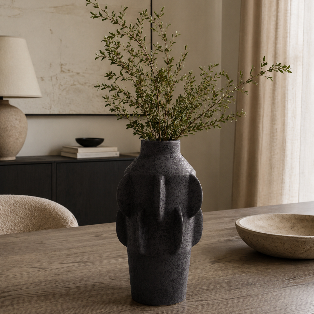 Sidra Large Black Textured Vase