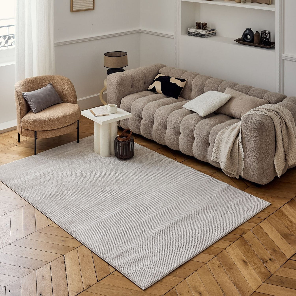 Carmel Beige-Cream Striped Rug | 6020