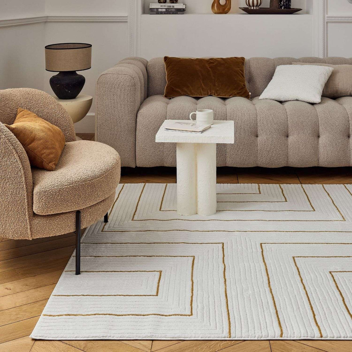 Carmel Cream-Gold Geometric Rug | 6040
