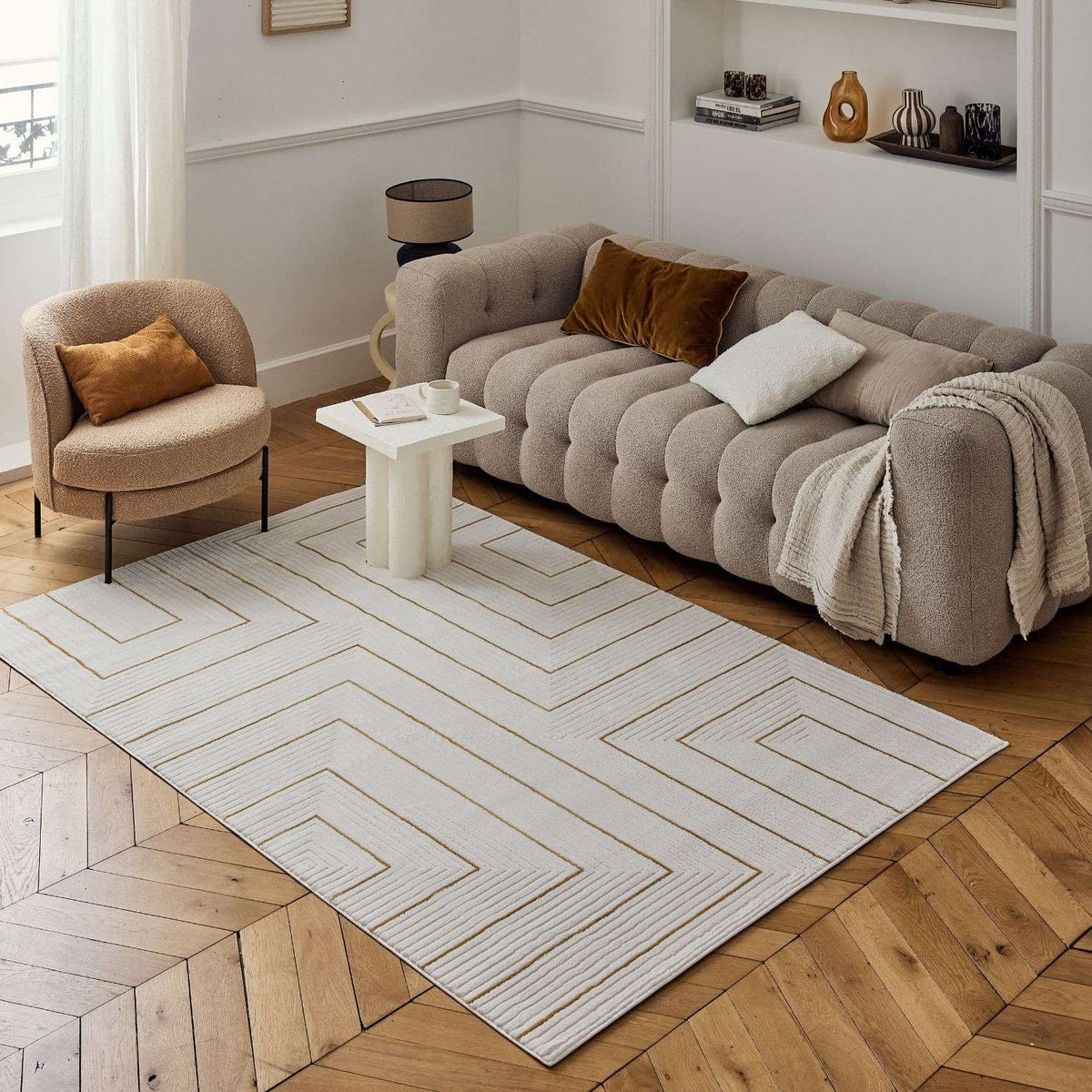Carmel Cream-Gold Geometric Rug | 6040