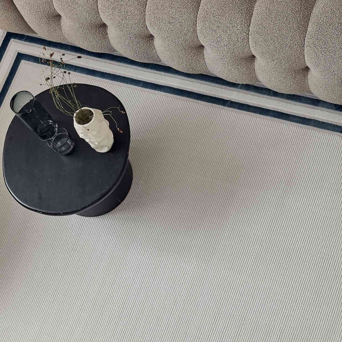 Carmel Cream-Blue Bordered Rug | 6060