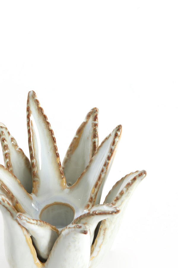 Candle stick 11,5x11,5 cm CACTUS ceramics cream