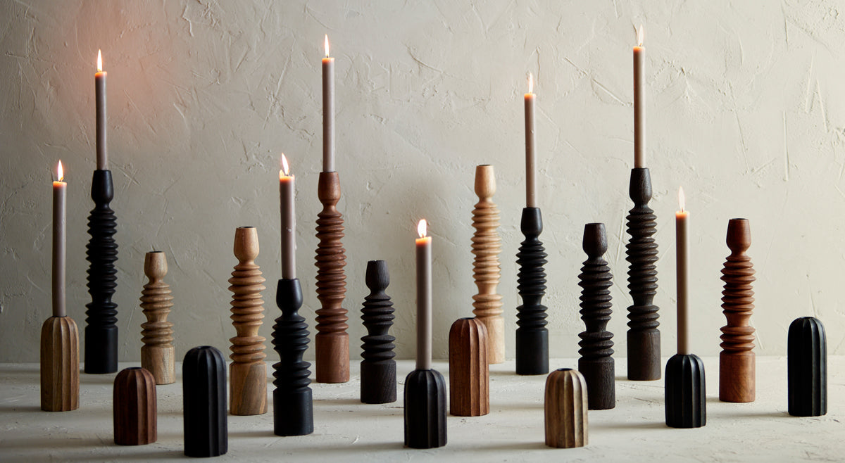 Candle stick 7,5x18,5 cm OFIR wood dark brown