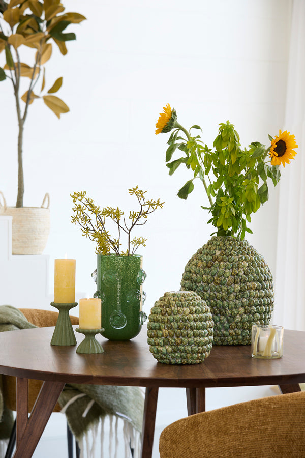 Candle holder 9x7,5 cm SIDARI green