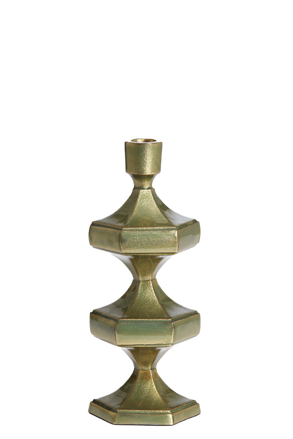 Candle stick 10x9x25 cm WAMBIRI shiny green gold