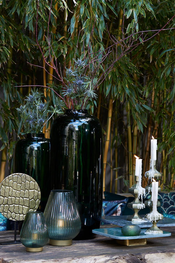Candle stick 10x9x25 cm WAMBIRI shiny green gold