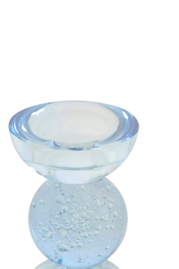 Candle stick 9,5x15,5 cm ITINGA glass bubble light blue