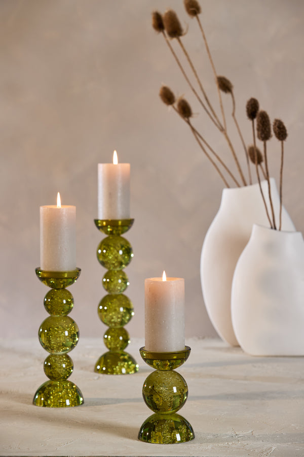 Candle stick 9,5x15,5 cm ITINGA glass bubble olive green