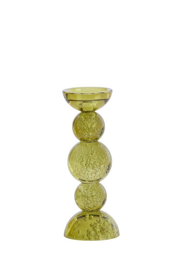 Candle stick 10x26,5 cm ITINGA glass bubble olive green