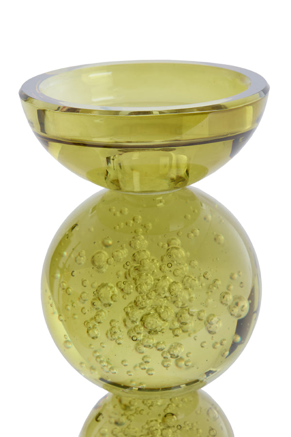 Candle stick 10x26,5 cm ITINGA glass bubble olive green