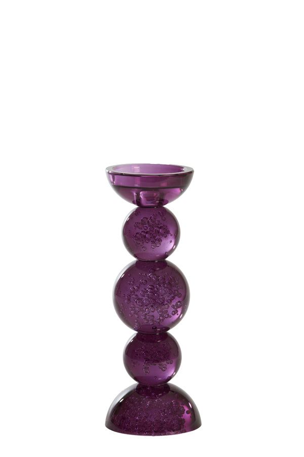 Candle stick 10x26,5 cm ITINGA glass bubble purple