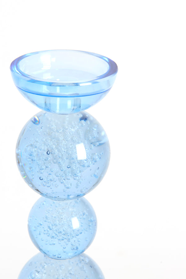 Candle stick 9,5x34 cm ITINGA glass bubble light blue