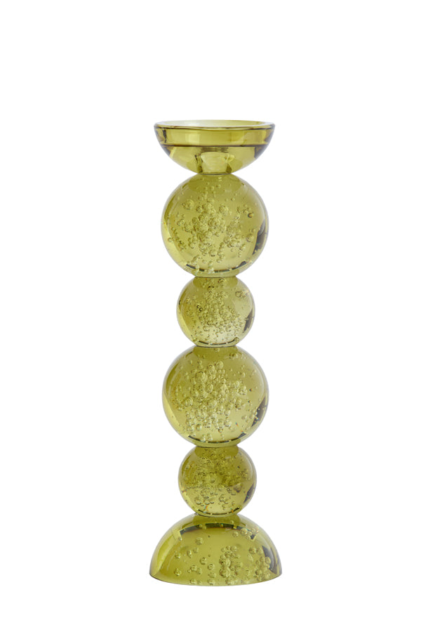 Candle stick 9,5x34 cm ITINGA glass bubble olive green