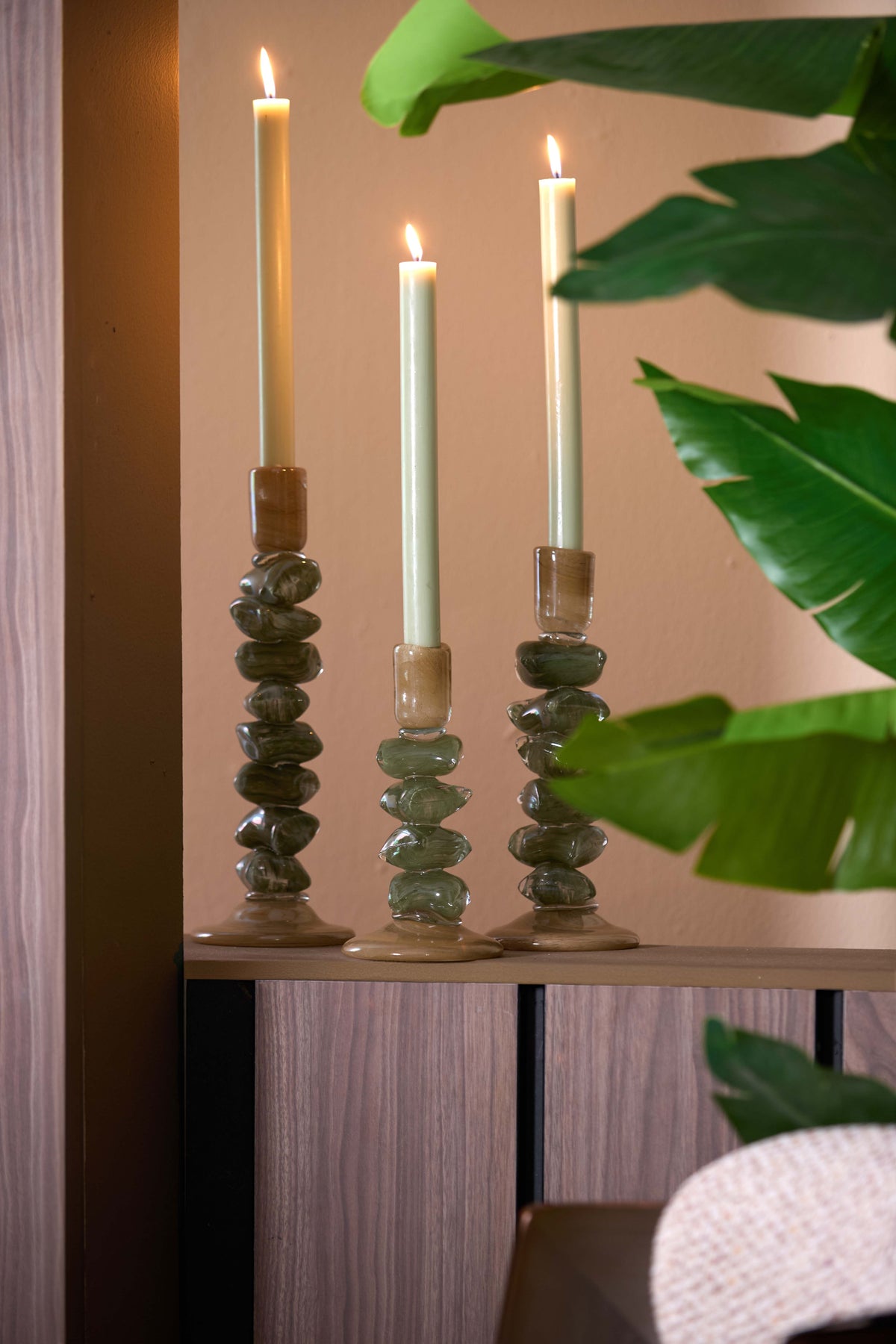 Candle stick 11,5x23 cm ESTINA brown+moss green