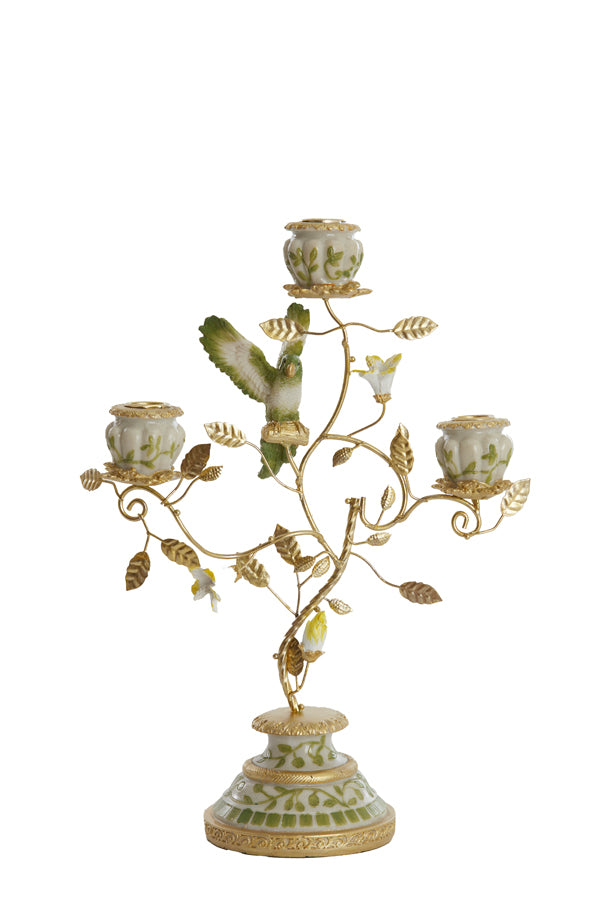 Candle stick 3L 26x13x37 cm PARROT cream-green-yellow+l gld
