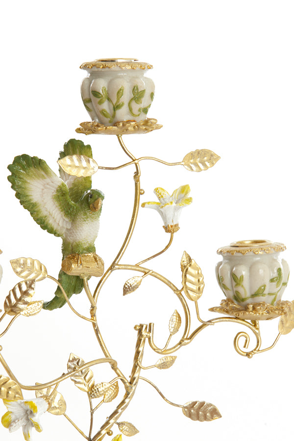 Candle stick 3L 26x13x37 cm PARROT cream-green-yellow+l gld